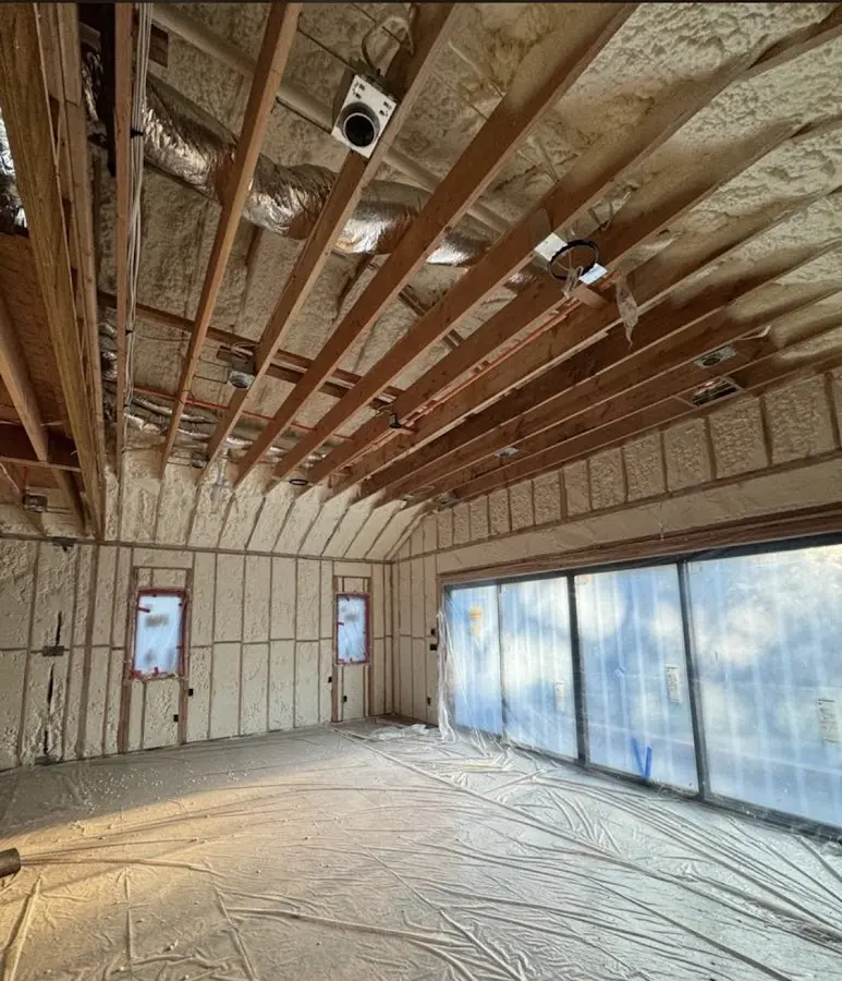Interior walls and ceiling insulated with spray foam during new construction in Lower Burrell