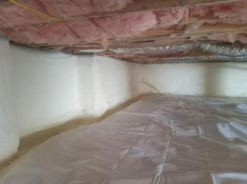 Crawl space encapsulation with closed-cell spray foam for Commercial Roof Restoration in Lower Burrell